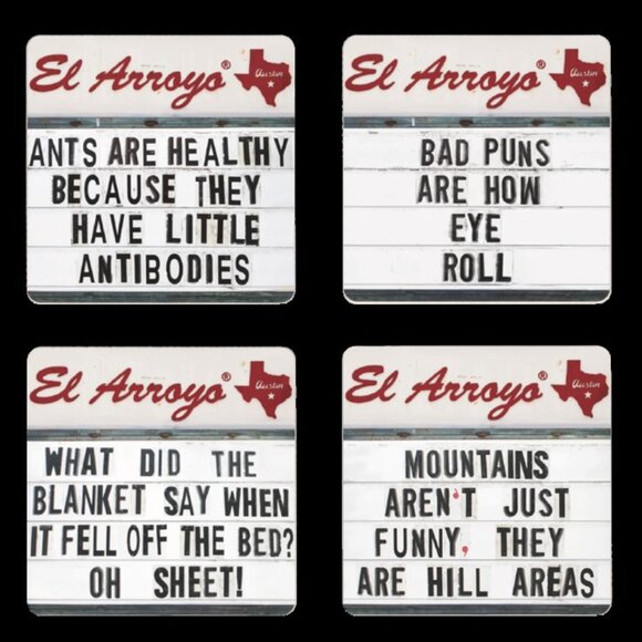 El Arroyo Famous Sign Dad Jokes Coaster Set of 4 Austin TX Funny Gift NEW - Picture 1 of 2